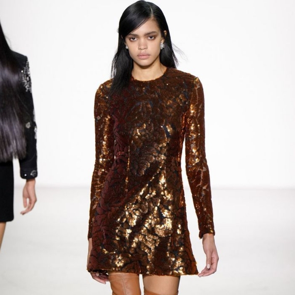 °$2,400 NEW PRABAL GURUNG GOLD SEQUIN SILK RUNWAY DRESS US 8 M - Picture 6 of 8